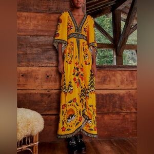 FARM Rio Yellow Maxi Dress with Floral Design